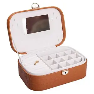 Скринька для прикрас на 2 яруси з дзеркалом 26х18х9,5 см Кейс-органайзер з еко шкіри теракот