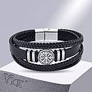 Чоловічий браслет шкіряний чорний VEGVIS розмір 17-19 см (довжина 21 см), фото 4