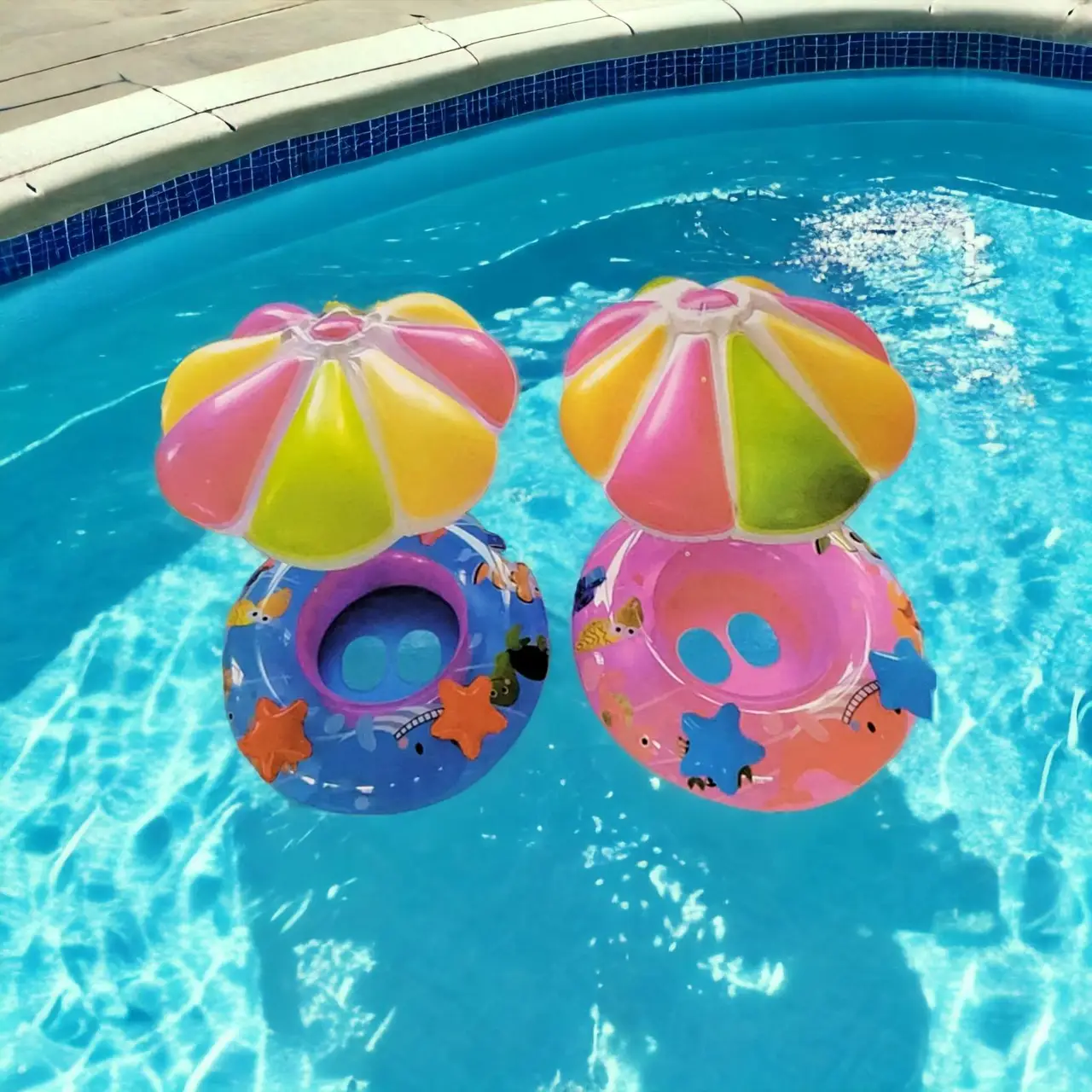 Надувний круг із парасолькою SW-6, SW-7, блакитний, рожевий 78 см, фото 1