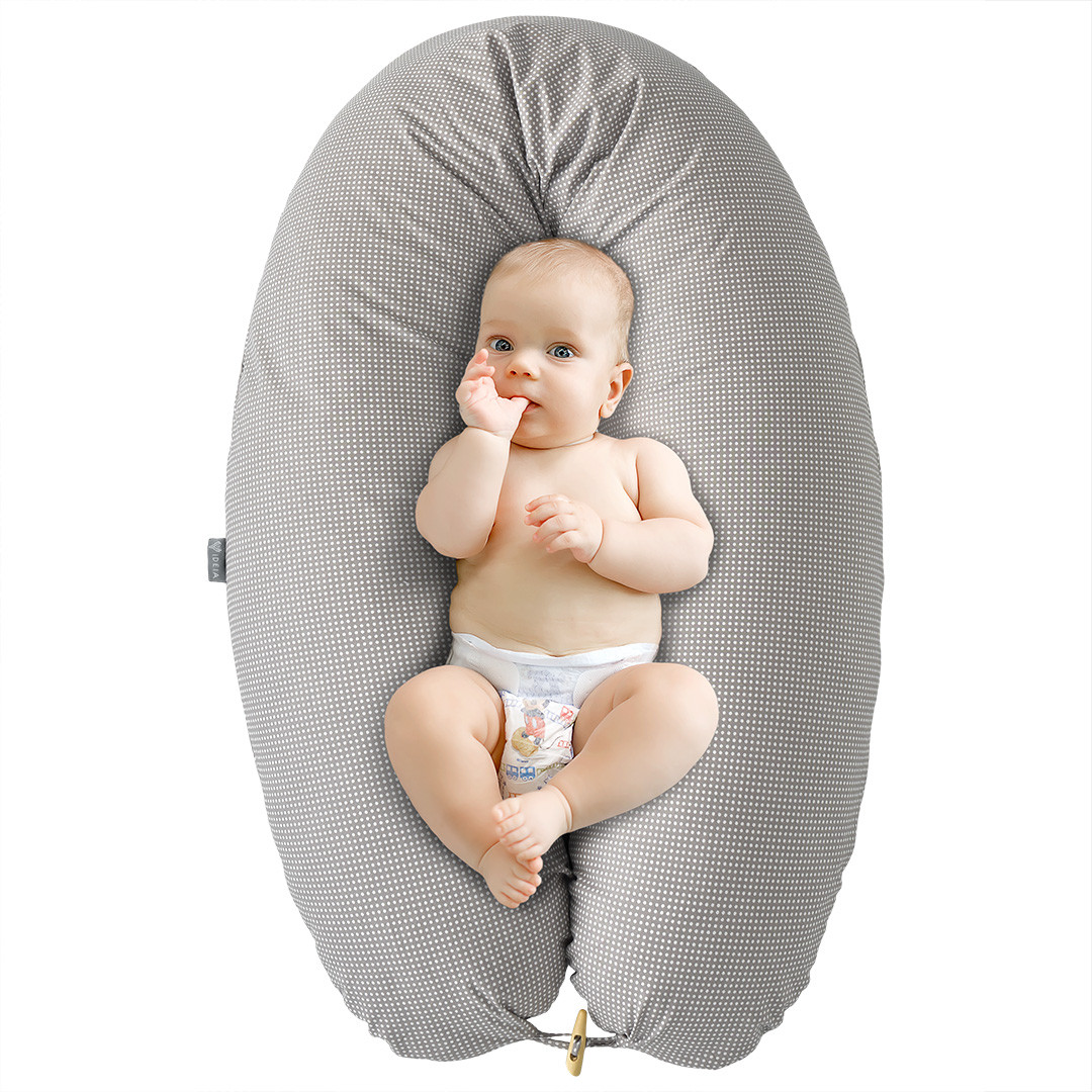 Подушка для вагітних і годування IDEIA Papaella 30x190 - c ґудзиком і блискавкою горошок сірий, фото 1