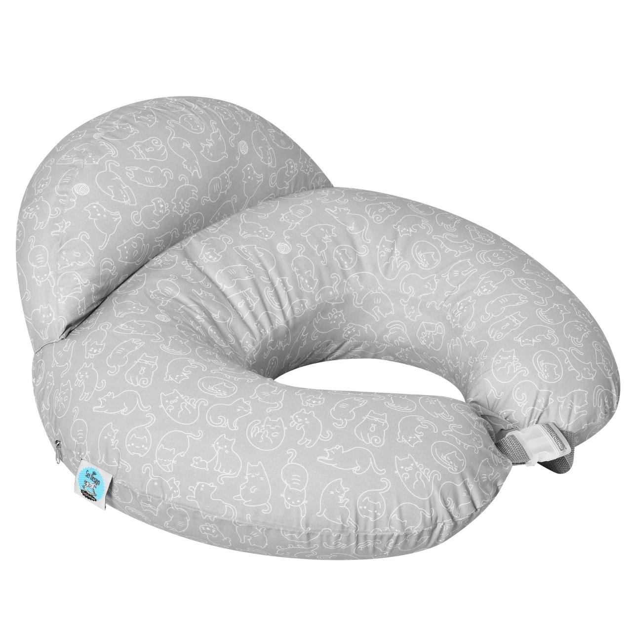 Подушка для годування IDEIA 60х70х16 - Диванчик котики сіра, фото 1