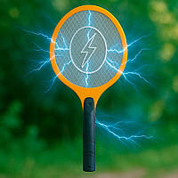 Електрична мухобойка Помаранчева (біла блискавка) на акумуляторі, ракетка від мух та комарів | электро мухобойка