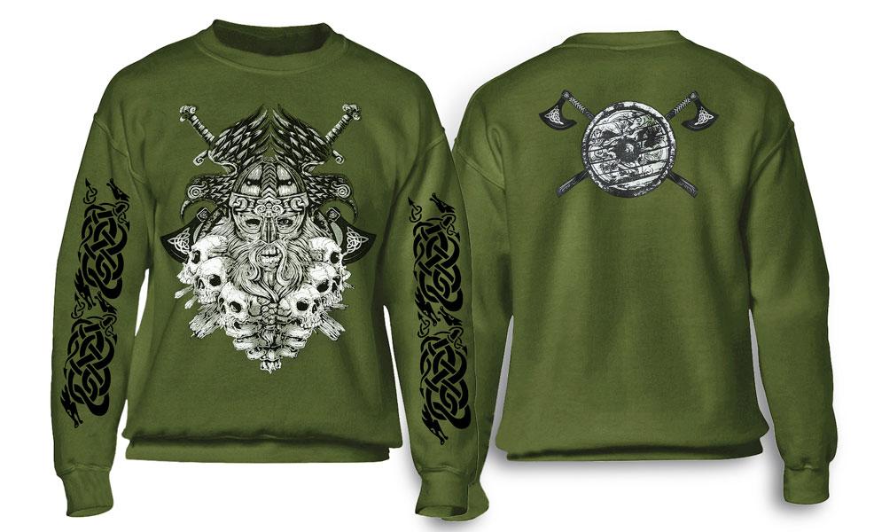 Толстовка Світшот Viking Skulls With Axes Оливковий
