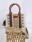 Подарункова жіноча сумка етно вишивка з ручками широким гарним ремінцем на плече щільний текстиль, фото 2