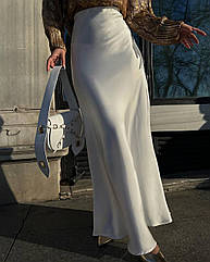 Жіноча стильна атласна спідниця- міді на гумці Розміри 42- 52