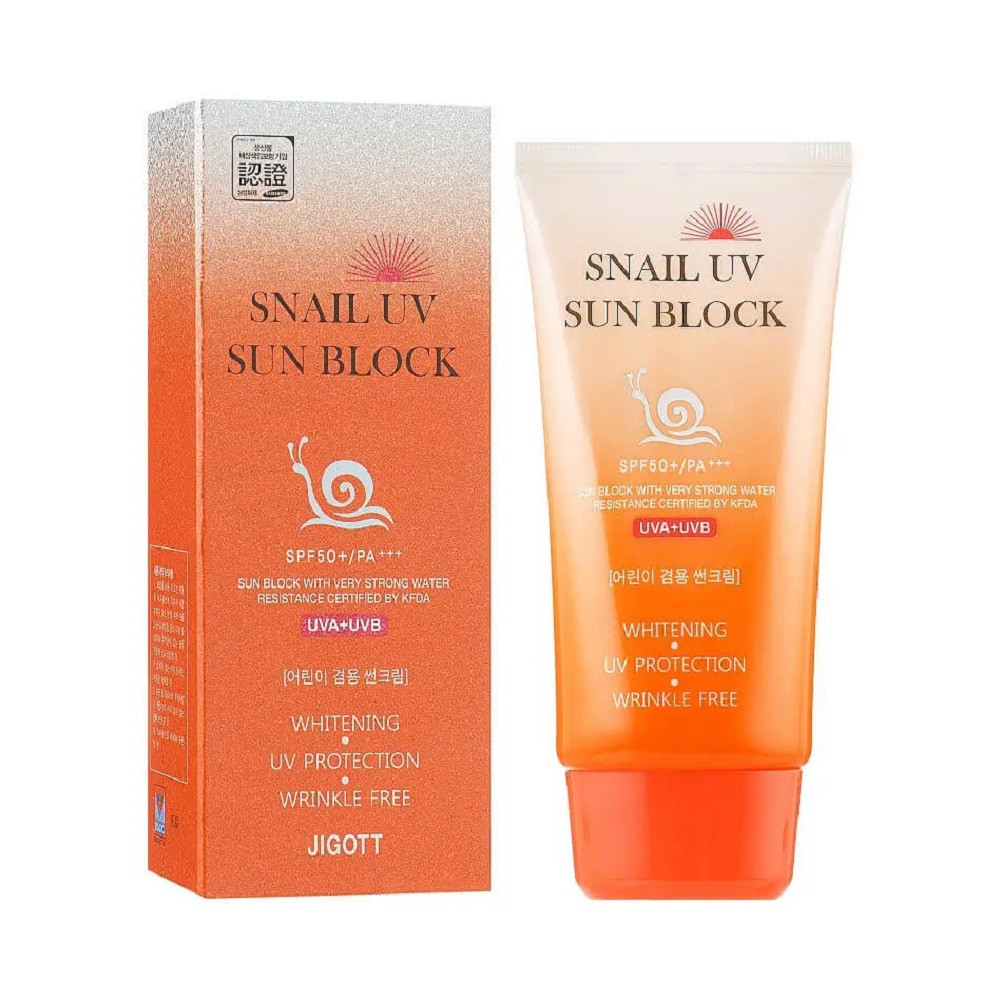 Крем сонцезахисний з муцином равлика Jigott Snail UV Sun Block SPF 50+/PA+++ 70ml, фото 1