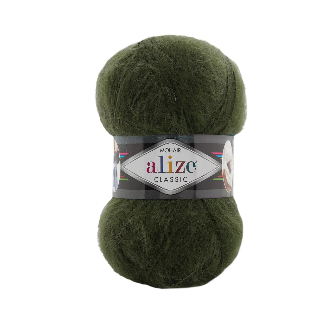 Нитки пряжа для в'язання мохеровая MOHAIR CLASSIK ALIZE мохер классик Алізе № 620 - зелений