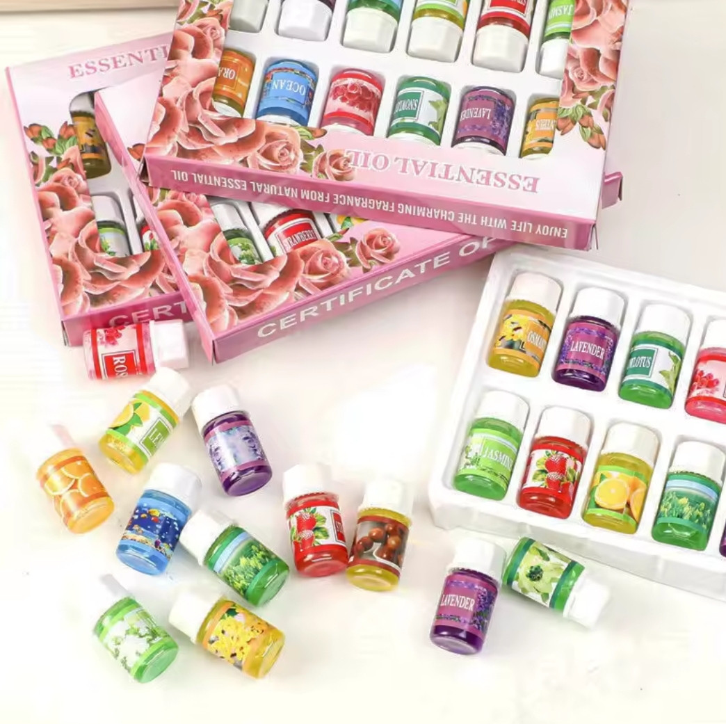 Набір ефірних олій 12 шт у скляних флаконах | Натуральні аромамасла для аромалампи, масажу, SPA і дому, фото 1