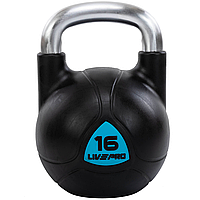 Гиря 16 кг цільна з поліуретановим покриттям і хромованою ручкою LiveUp LP8040-16 Чорний