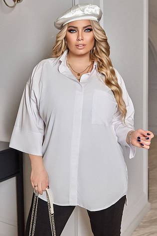 Жіноча біла сорочка батал без застібок вільний крій широкий рукав, фото 1