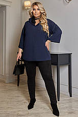 Жіноча сорочка для повних без застібок темно-синя вільна, фото 3