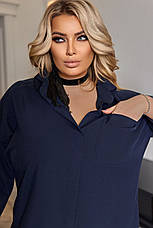 Жіноча сорочка для повних без застібок темно-синя вільна, фото 4