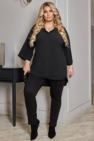 Жіноча сорочка батал чорна вільна без застібок, фото 2