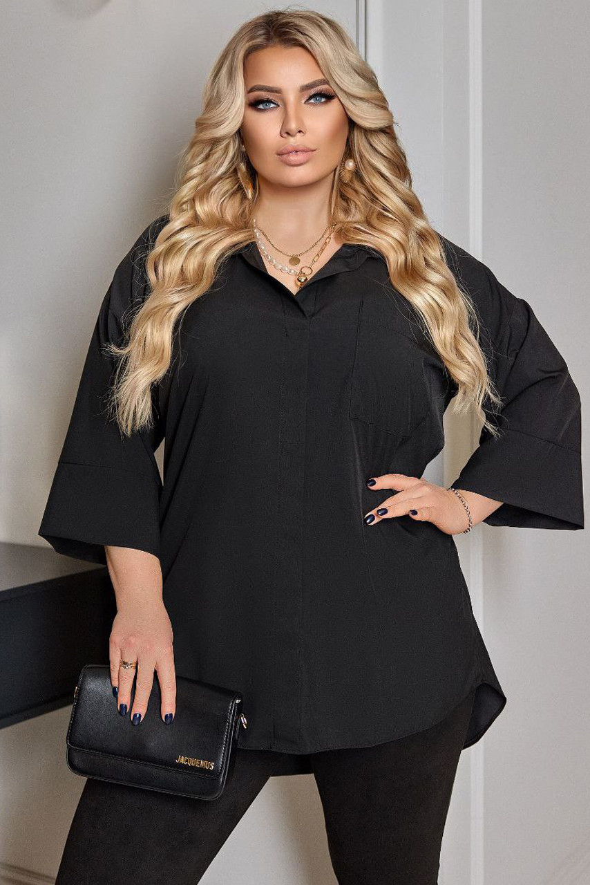 Жіноча сорочка батал чорна вільна без застібок