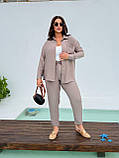 Кавовий жіночий лляний прогулянковий костюм батал: сорочка та штани на гумці, фото 8