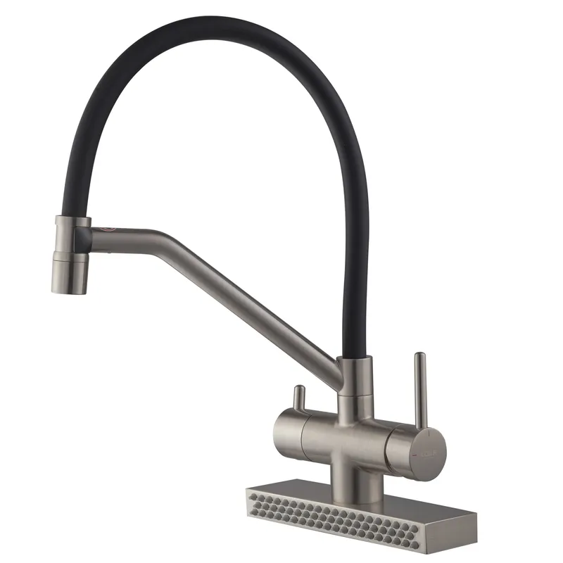 Змішувач для кухні Koer KB-74027-02 з функцією "водоспад" та чорним силіконовим виливом (KR5201), фото 1