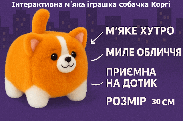 Інтерактивна м'яка іграшка собачка Коргі 30 см 