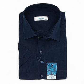 Сорочка чоловіча, прямого покрою, з коротким рукавом, FITMENS FS-002525 Koyu Lacivert 100% льон L(Р)