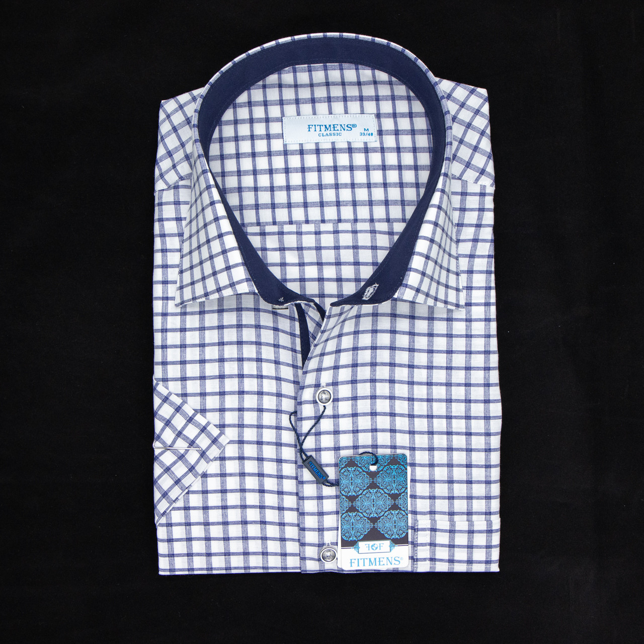 Сорочка чоловіча, прямого покрою, з коротким рукавом, FITMENS FS-002561 Beyaz Lacivert 100% бавовна L(Р), фото 1