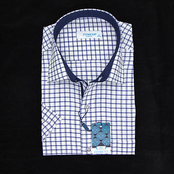 Сорочка чоловіча, прямого покрою, з коротким рукавом, FITMENS FS-002561 Beyaz Lacivert 100% бавовна L(Р)
