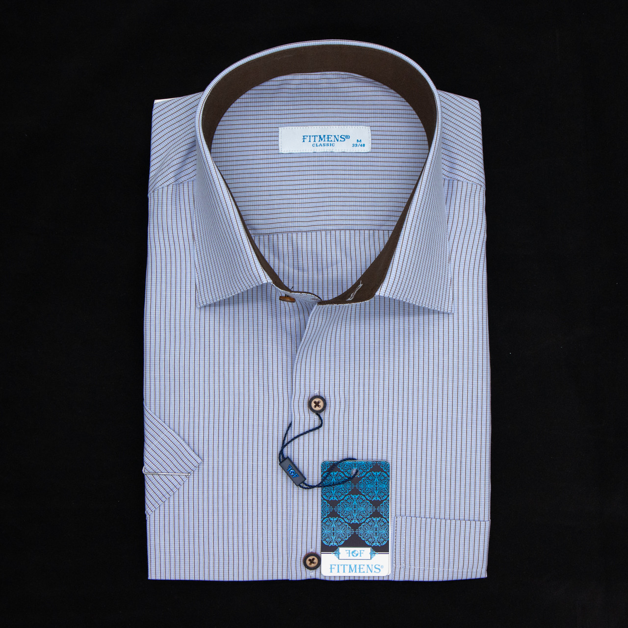 Сорочка чоловіча, прямого покрою, з коротким рукавом, FITMENS FS-002585 KAHVE 90% бавовна 10% поліестер L(Р), фото 1