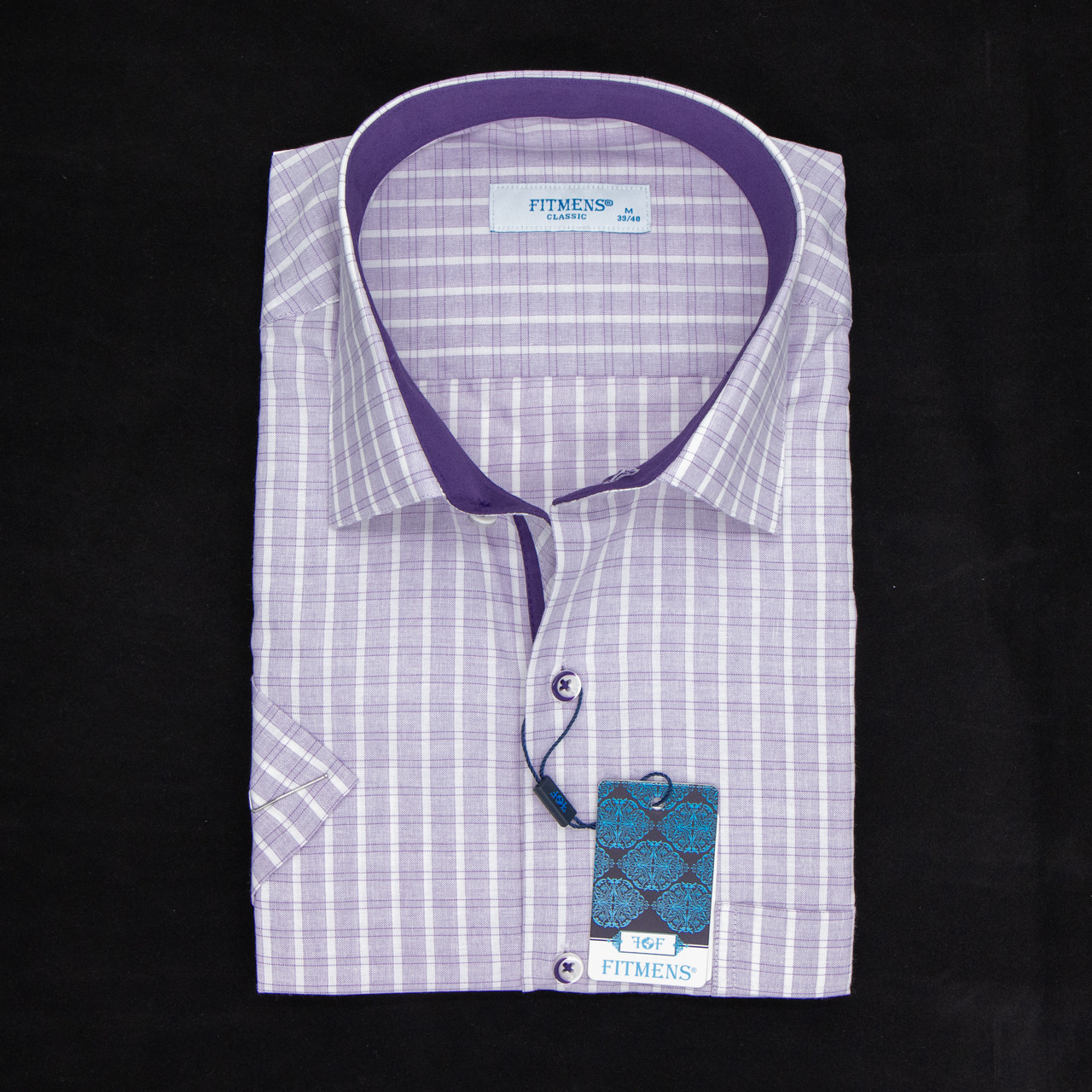 Сорочка чоловіча, прямого покрою, з коротким рукавом, FITMENS FS-002555 LILA 100% бавовна L(Р), фото 1