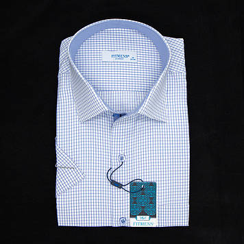 Сорочка чоловіча, прямого покрою, з коротким рукавом, FITMENS FS-000701 Beyaz Acik Mavi 90% бавовна 10%