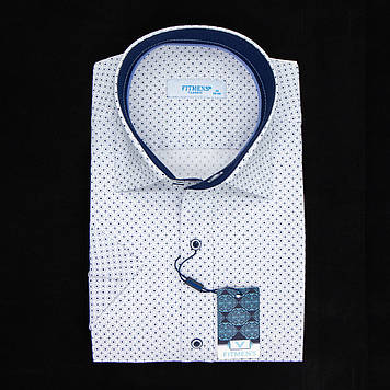 Сорочка чоловіча, прямого покрою, з коротким рукавом, FITMENS FS-003528 Beyaz Lacivert 97% бавовна 3% еластан