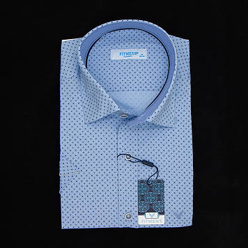 Сорочка чоловіча, прямого покрою, з коротким рукавом, FITMENS FS-003528 Acik Mavi 97% бавовна 3% еластан M(Р)