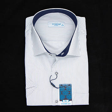 Сорочка чоловіча, прямого покрою, з коротким рукавом, FITMENS FS-002476 Beyaz Lacivert 90% бавовна 10%
