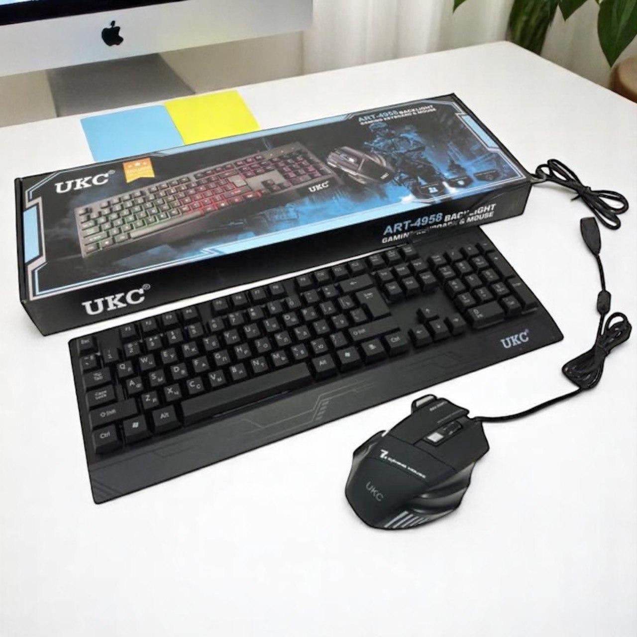 Клавіатура з мишкою з USB вихідом дротова LED-підсвітка ігрова для ПК геймерська зручна для правшів