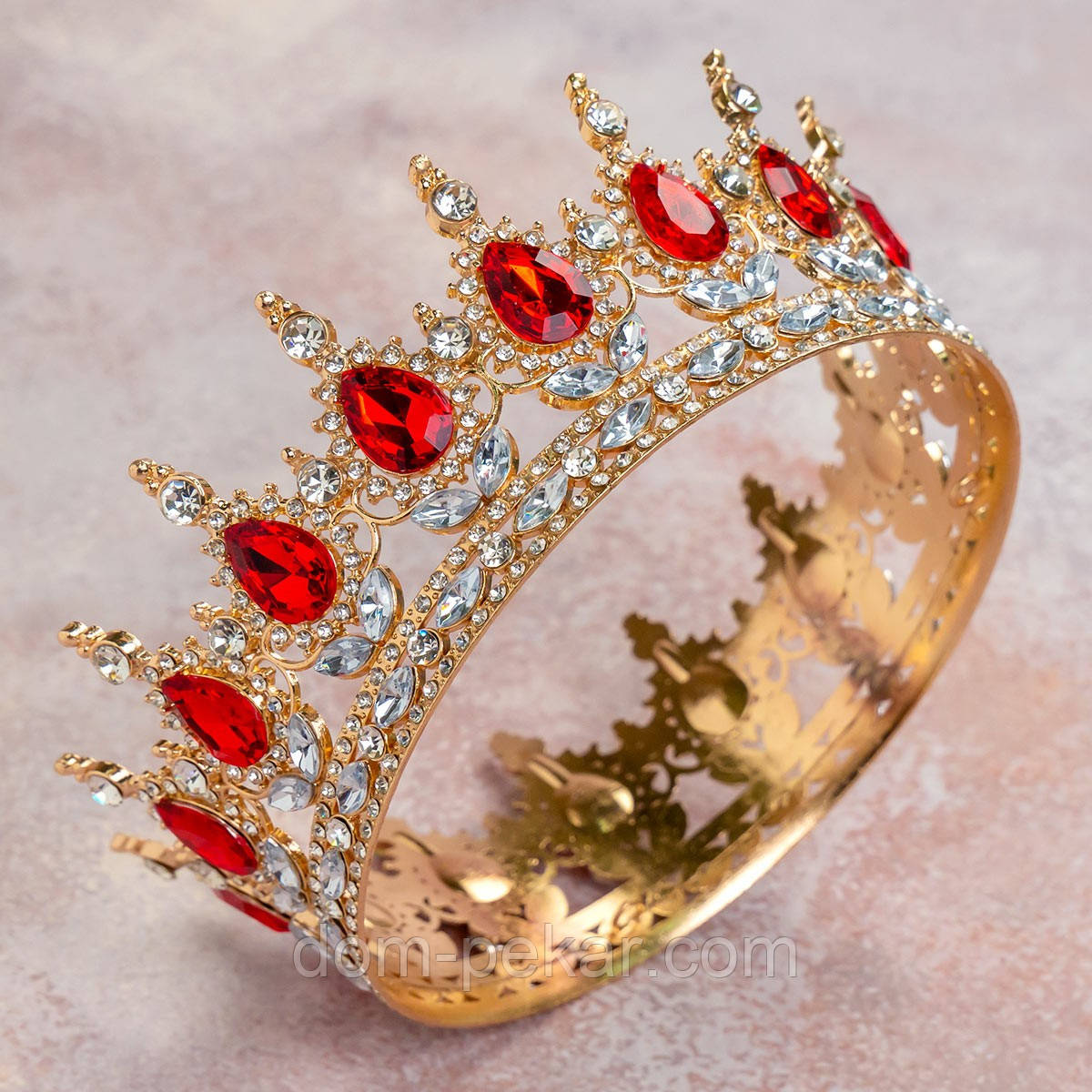 Декор для торта Корона 12 см золота з червоним