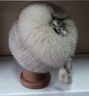 Хутряна шапка з норки і песця на плетеній основі колір колотий лід
