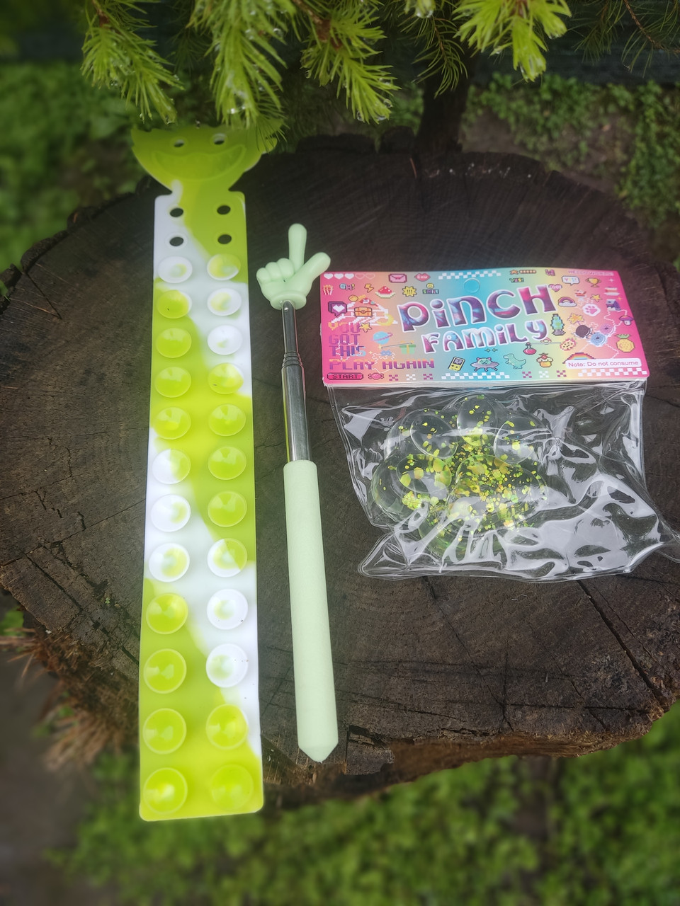 Набір антистрес 3 в 1: Телескопічна указка "Палець Пікмі" + Сквіш Лапка Кота Таба + Іграшка-антистрес Squidopop, фото 1