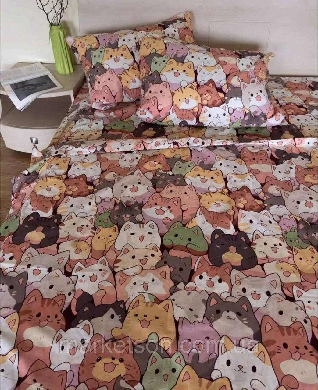 Дитяча полуторна постільна білизна бавовна Коти