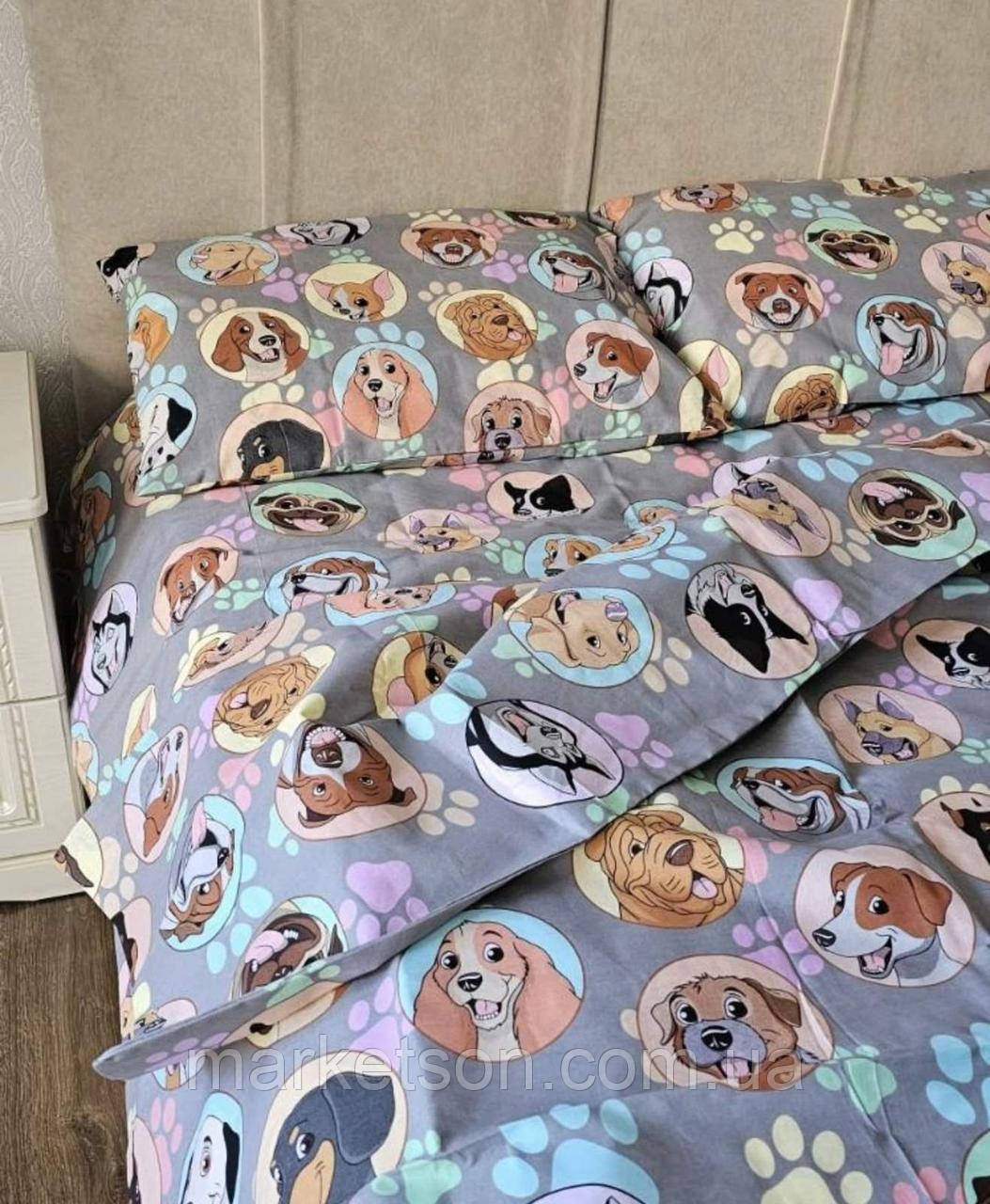 Дитяча полуторна постільна білизна бавовна Собачки