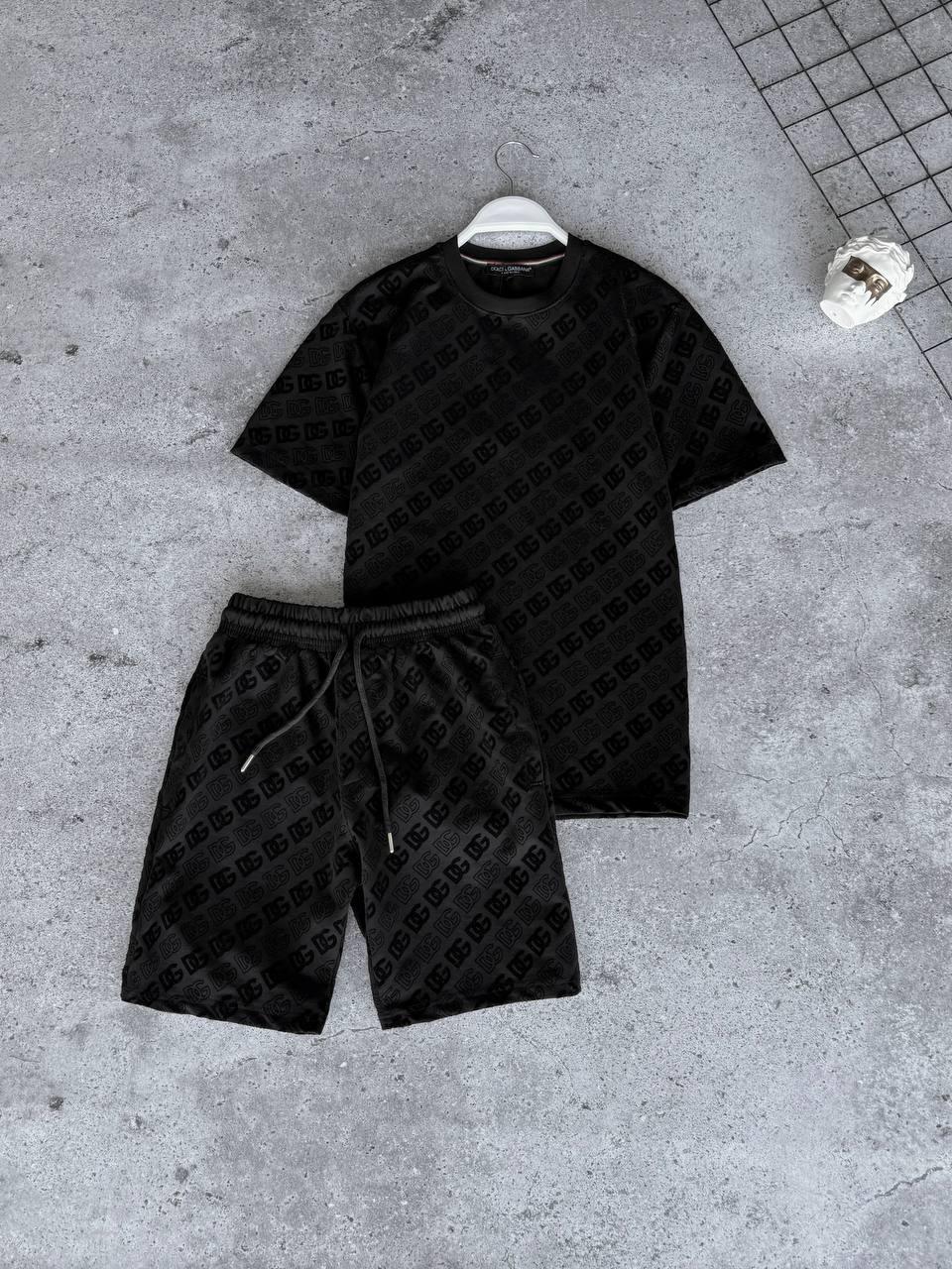 Чоловічий літній костюм футболка та шорти Dolce&Gabbana M2482 чорний, фото 1