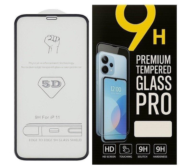 Захисне скло 5D для Apple iPhone 11 з чорною рамкою