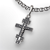 КОМПЛЕКТ: СРІБНИЙ ЛАНЦЮЖОК з ХРЕСТИКОМ, 925 проба, БІСМАРК, чорніння, 11.5 г + 3.5 г, 55 см