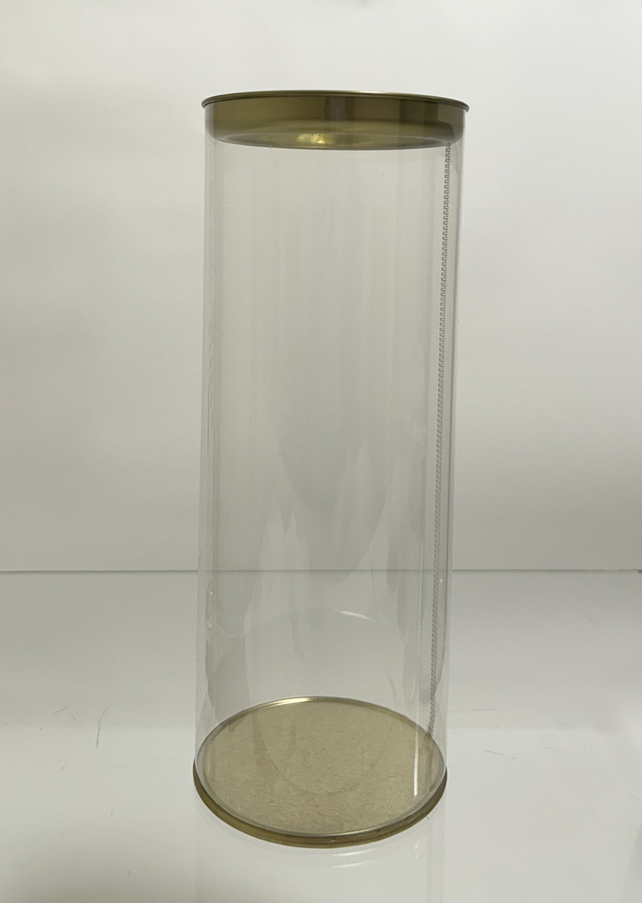 Тубус пластиковий 100х260 мм харчовий Прозорий із золотою кришкою і дном, фото 1