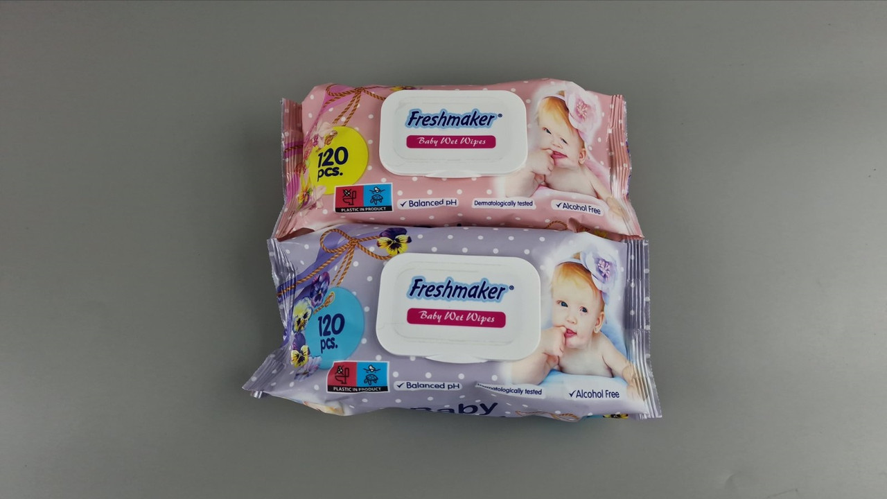 Волога серветка 120 шт. "Freshmaker" клапан (1 пачка), фото 1