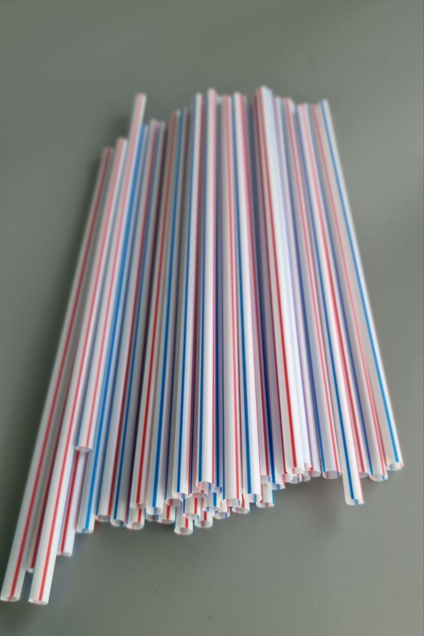 Трубочки для напоїв (соломка) d4.8-22см Смугаста рівна (Рп 60х200) (200 шт), фото 1