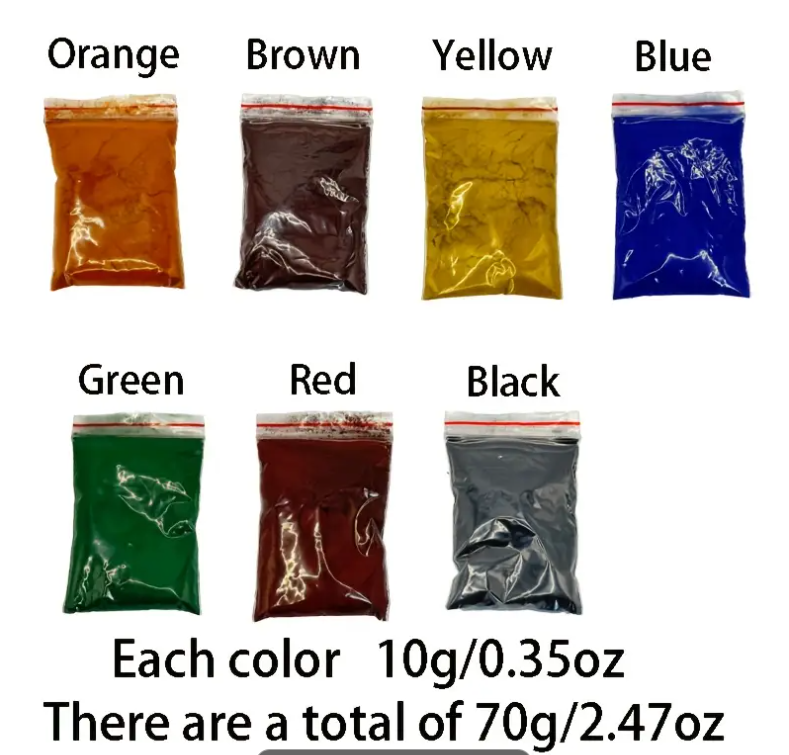 Набір сухих пігментів для гіпсу, глини, епоксидної смоли — 7 кольорів по 10 г, фото 1