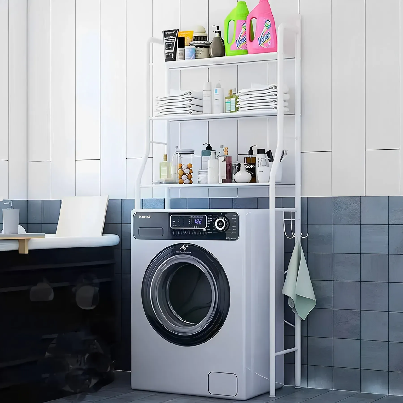 Полиця-стелаж над пральною машиною (60х25х160 см) LAUNDRY RACK/Напальна стійка-органайзер у ванну