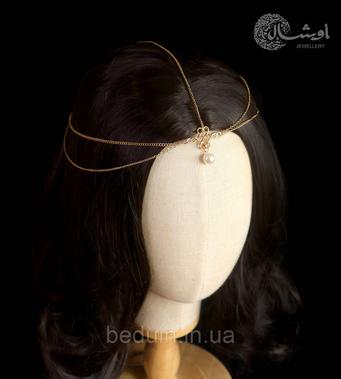 Ніжна вінтажна тіара з перлиною "Алісія", прикраса на голову — золотиста Aushal Jewellery