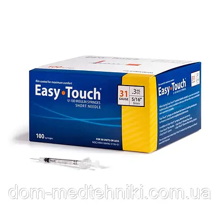 Шприци інсулінові Easy Touch 0,3 мл. U-100 (31G) x 8 мм, 100 штук, фото 1