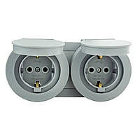 Розетка 2-а з заземленням з кришкою накладна сірий xOne