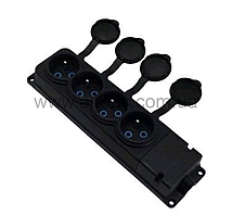 Колодка чорна каучукова з кришкою та заземленням 4 гнізда