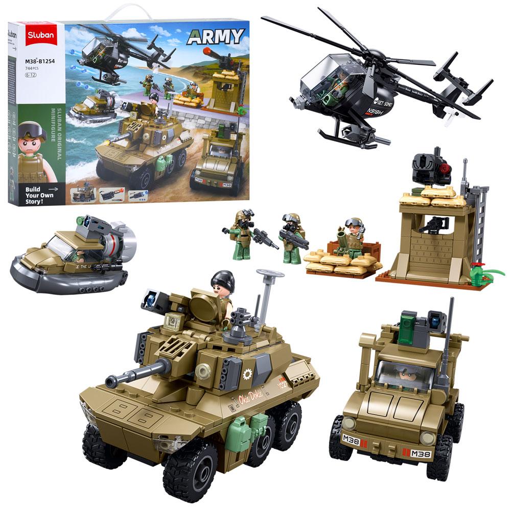 Конструктор SLUBAN M38-B1254 військовий, транспорт, фігурки, 744 под., кор., 52-38-8 см., фото 1