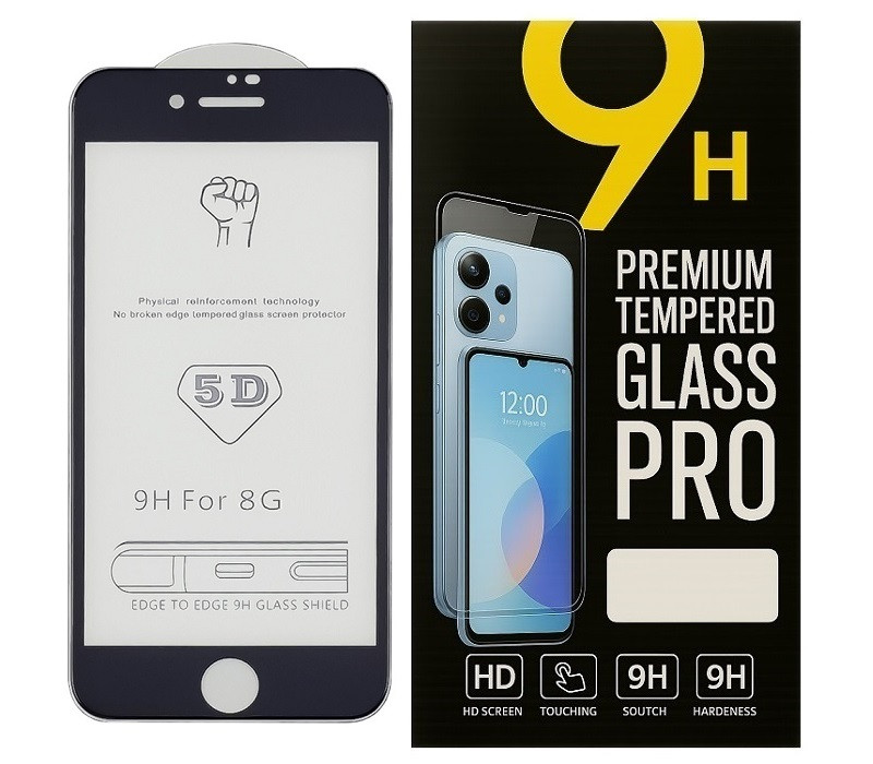 Захисне скло 5D для Apple iPhone 8 з чорною рамкою